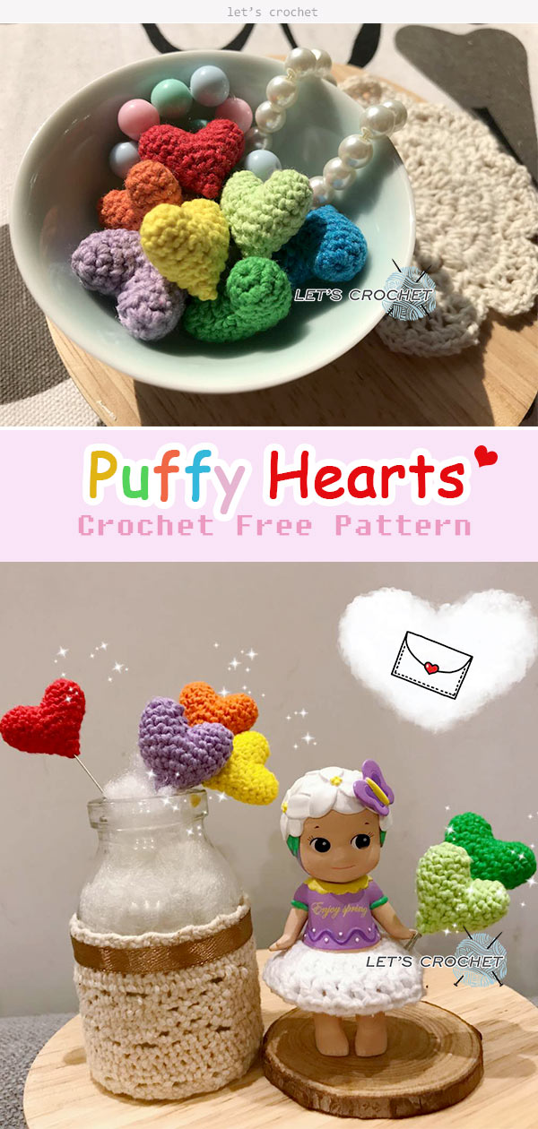  Puffy Hearts Crochet Free Pattern