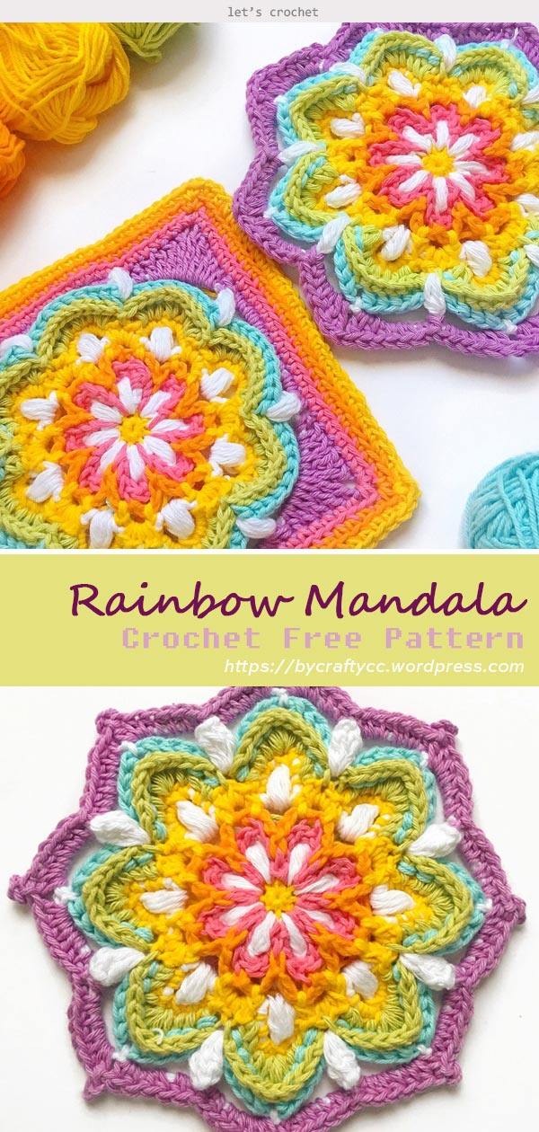 Vintage Rainbow Mandala Crochet Free Pattern