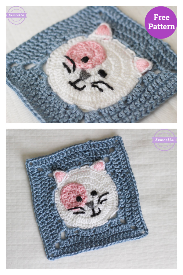 Kitty Cat Granny Square Crochet Free Pattern 