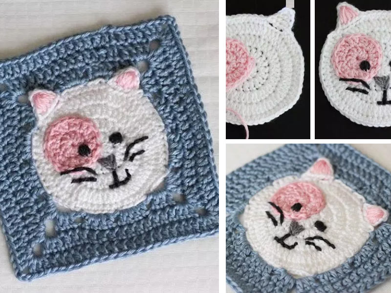 Kitty Cat Granny Square Crochet Free Pattern