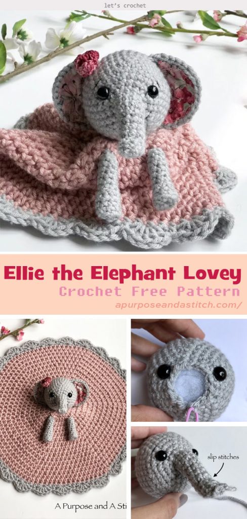 Elephant Baby Lovey Blanket Crochet Free Pattern and Paid