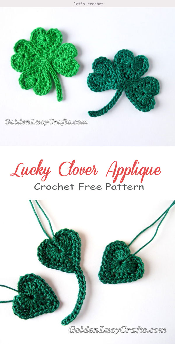  Lucky Clover Applique Crochet Free Pattern