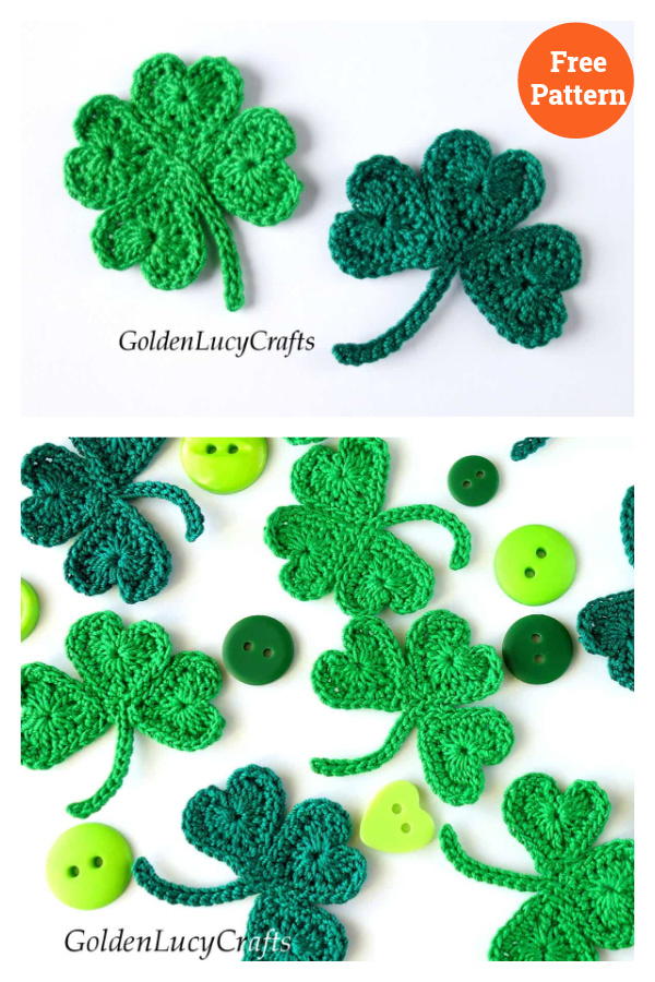 Lucky Clover Leaf Applique Crochet Free Pattern