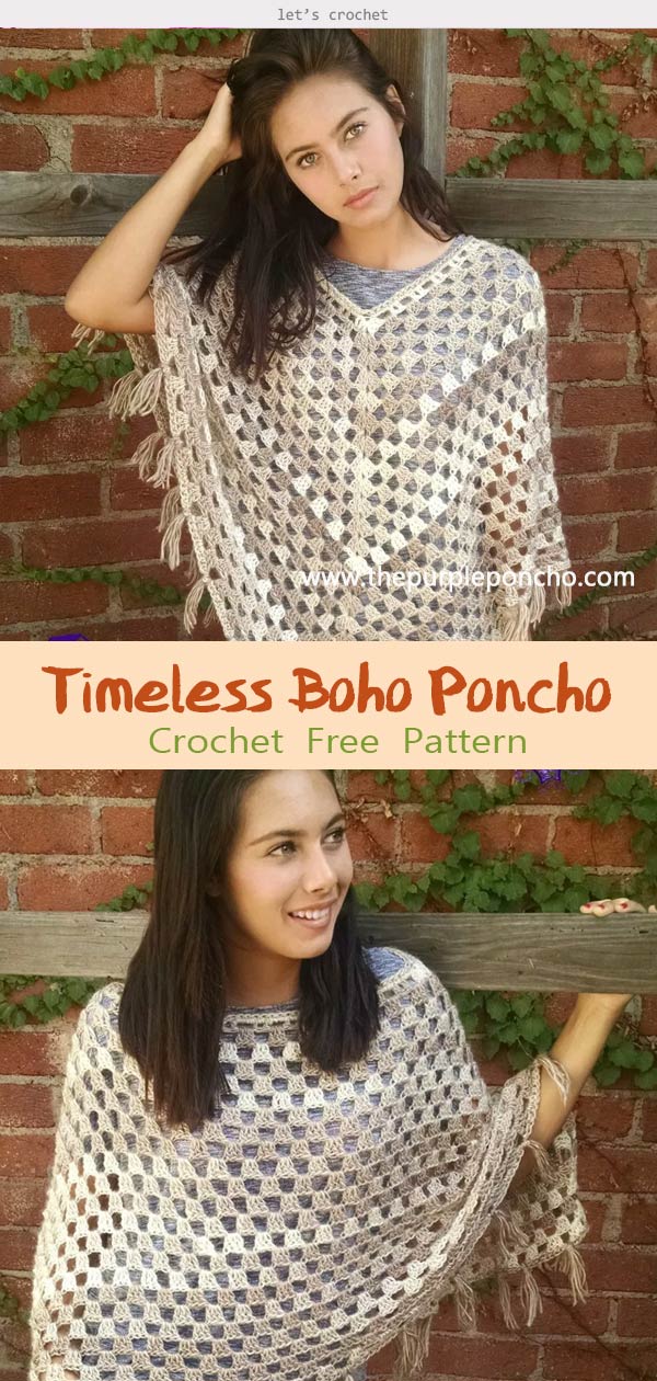 Timeless Boho Poncho Crochet Free Pattern