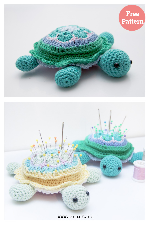 African Flower Turtle Pincushion Free Crochet Pattern