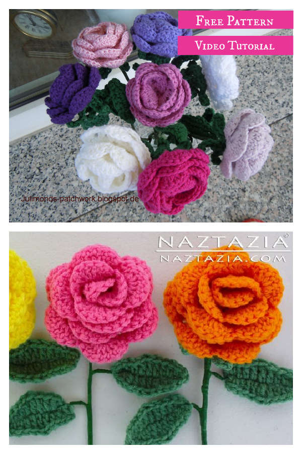 Flower Rose Bouquet Crochet Free Pattern and Video Tutorial