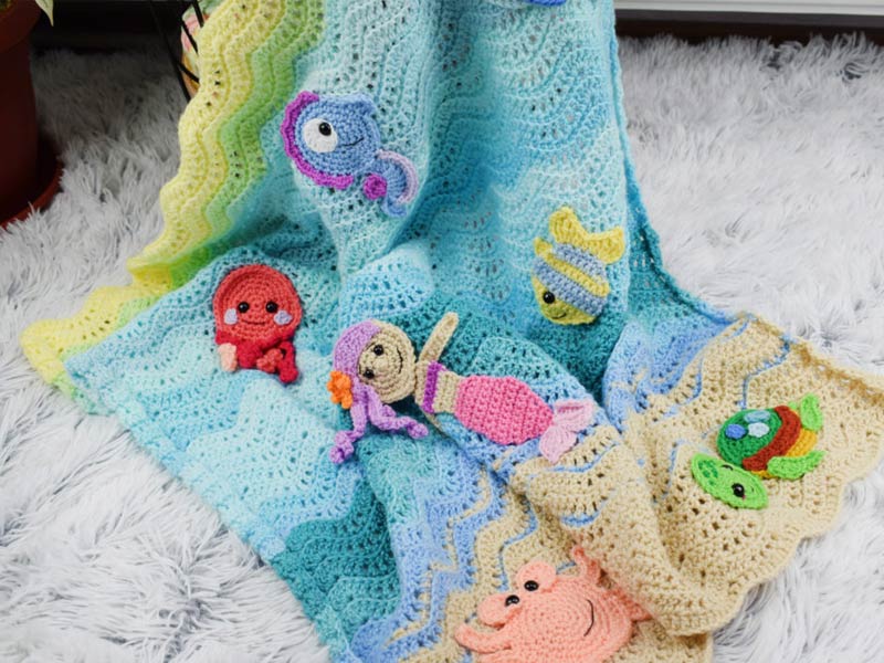 Undersea Sweetness Appliques Baby Blanket Crochet Free Pattern