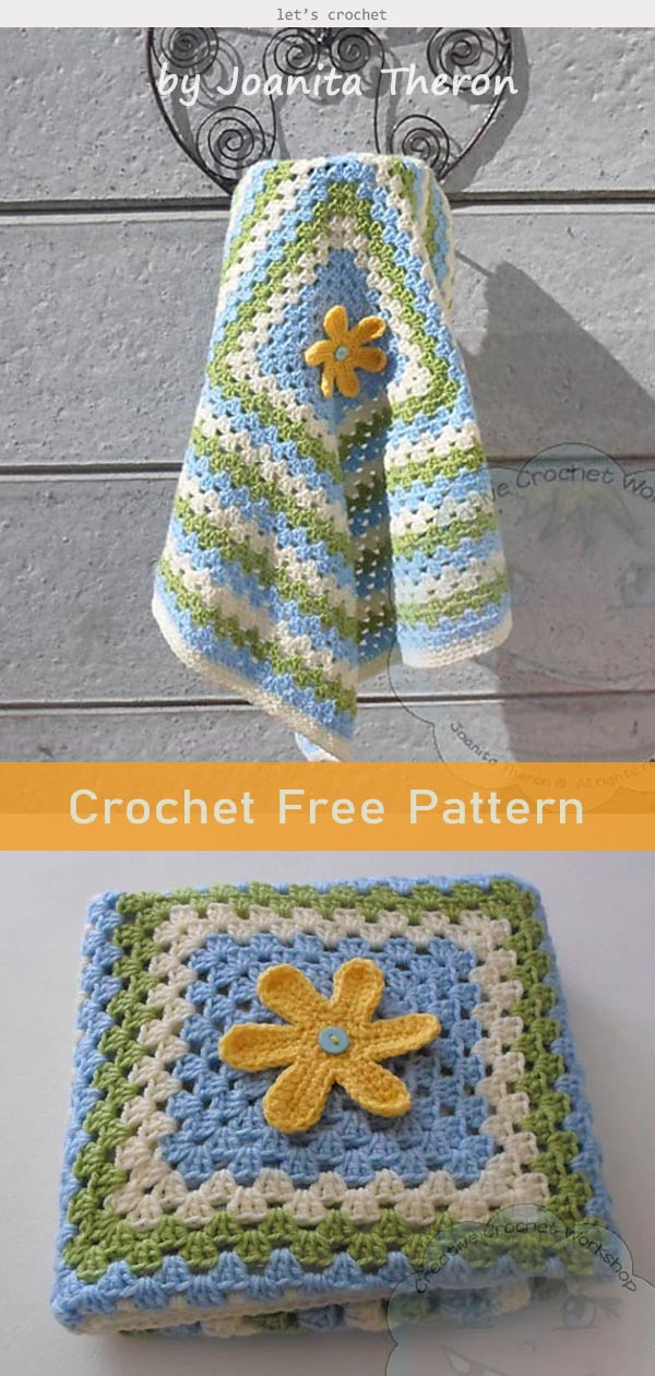 Granny Blanket with Flower Crochet Free Pattern