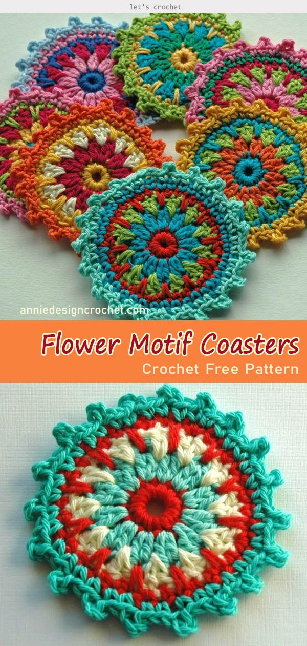 Flower Motif Coasters Free Crochet Pattern
