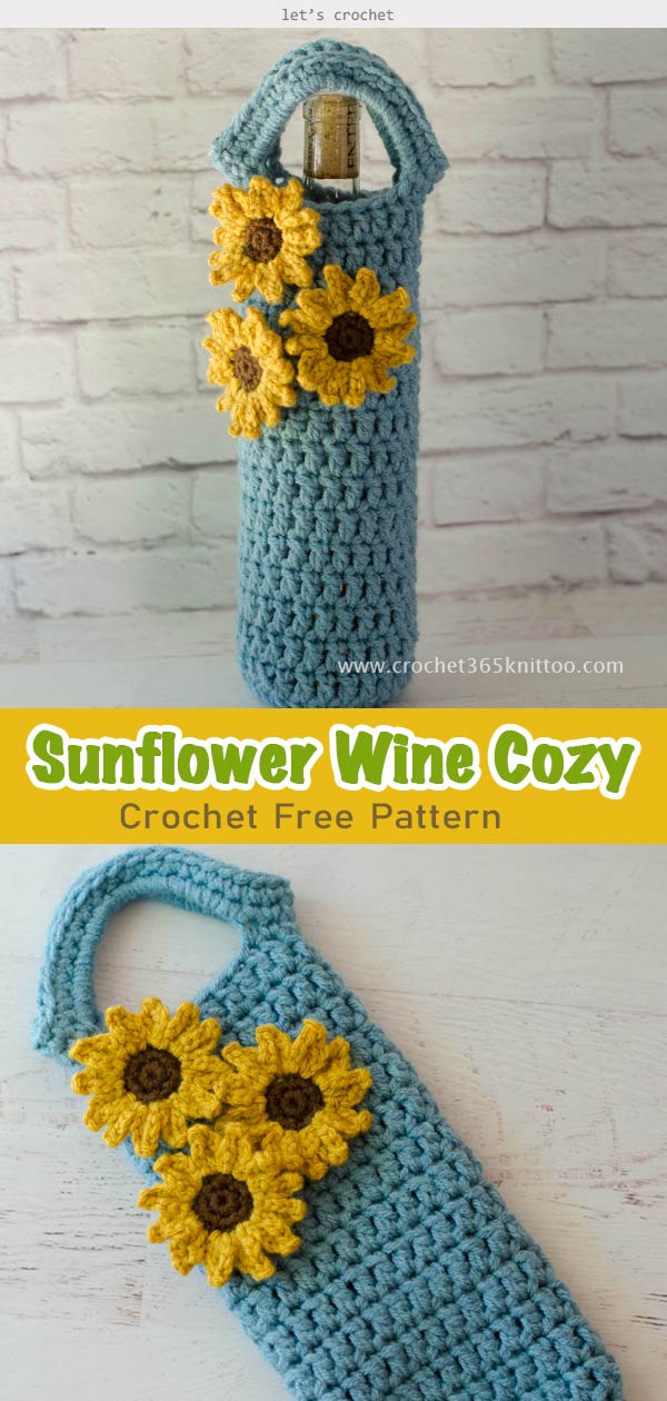Sunflower Wine Cozy Free Crochet Pattern