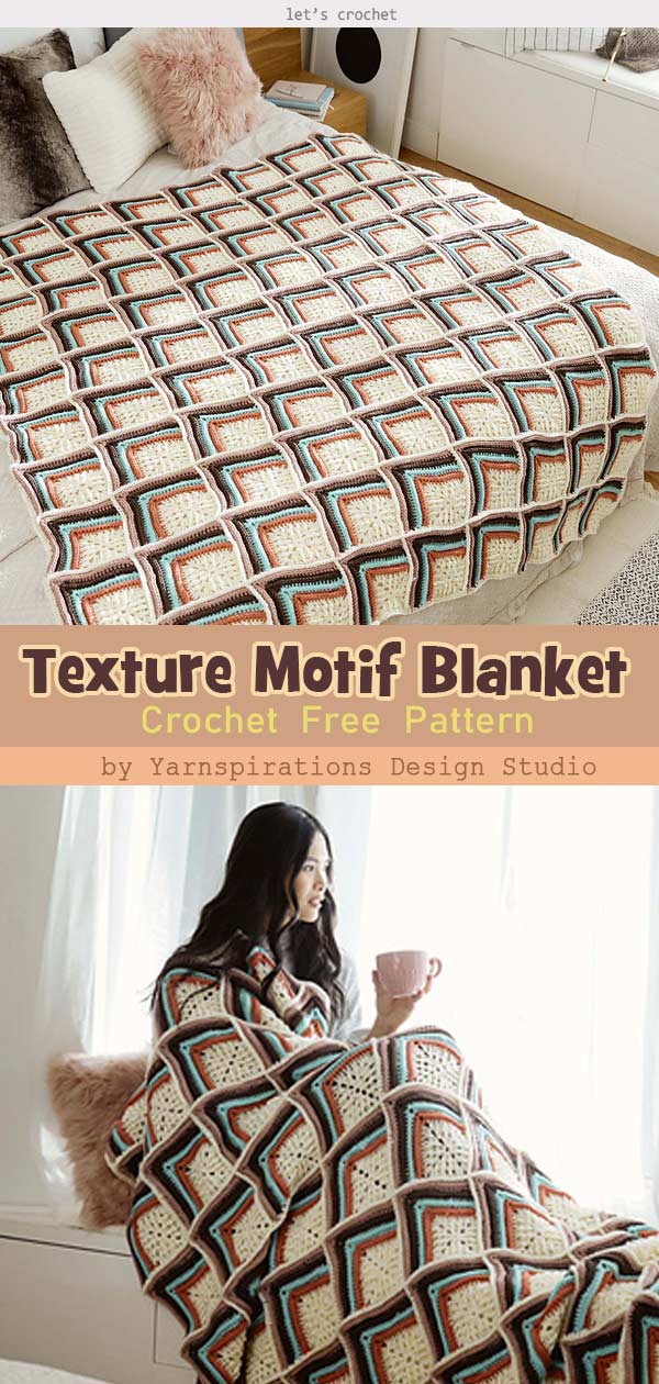 Stripy Texture Motif Blanket Free Crochet Pattern