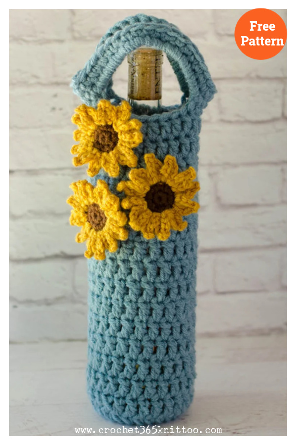 Sunflower Wine Cozy Free Crochet Pattern