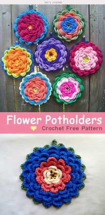 Fanciful Flower Potholders Crochet Free Pattern