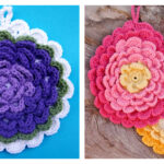 Fanciful Flower Potholders Crochet Free Pattern