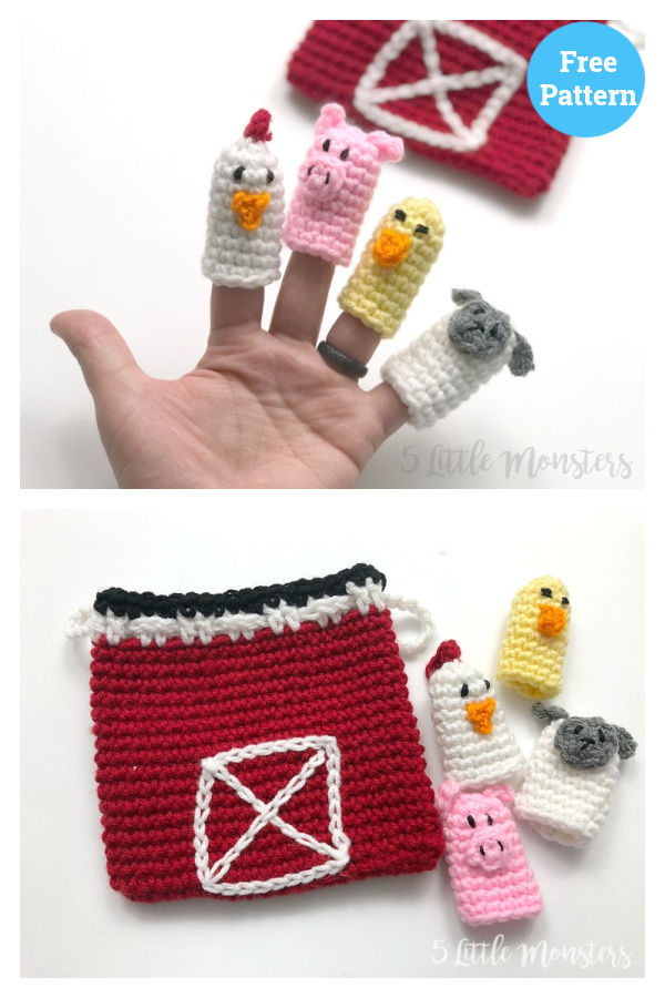 Farm Animal Finger Puppet Playset Crochet Free Pattern 