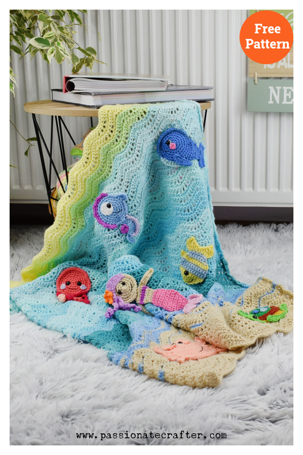 Undersea Sweetness Appliques Baby Blanket Crochet Free Pattern