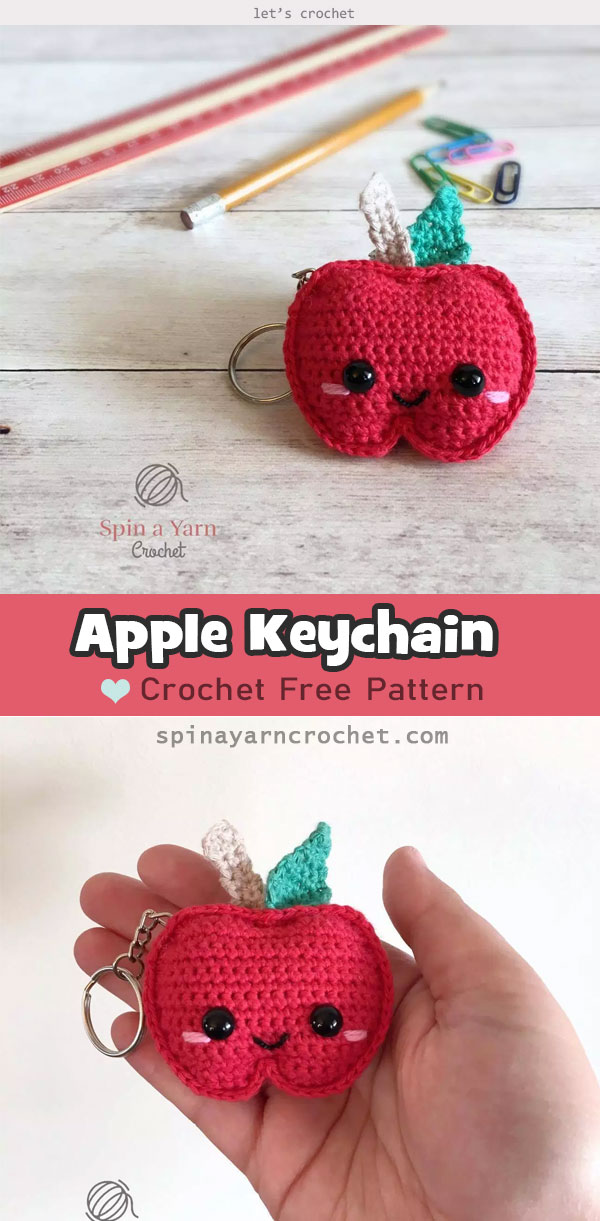 Kawaii Apple Keychain Free Crochet Pattern