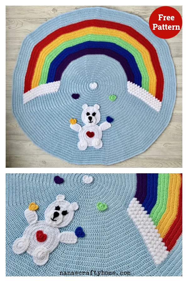 Love Bear Rainbow Baby Blanket Free Crochet Pattern 