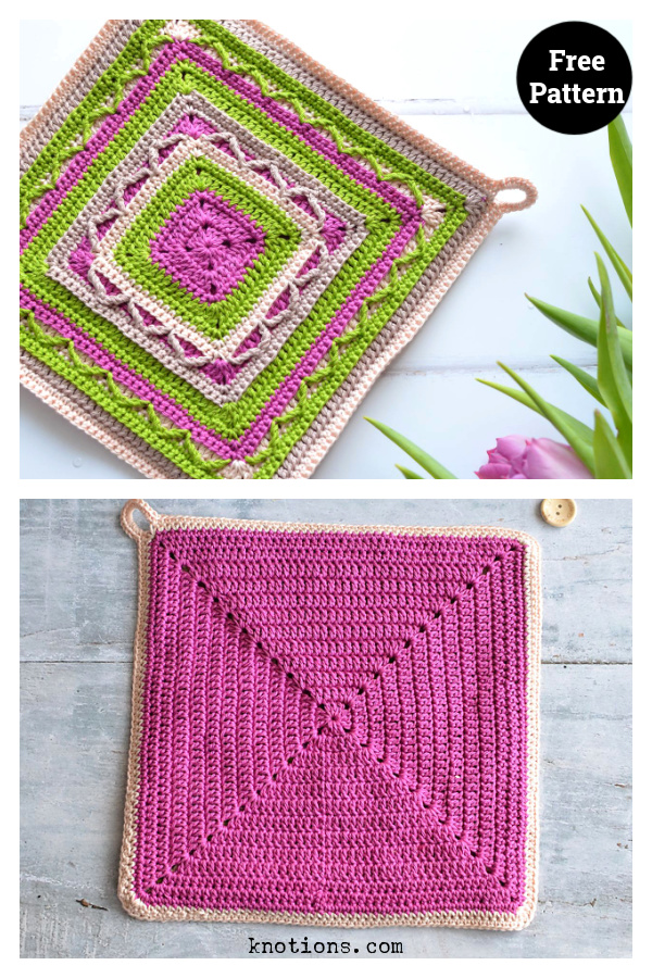 Tulip Potholder Square Free Crochet Pattern 