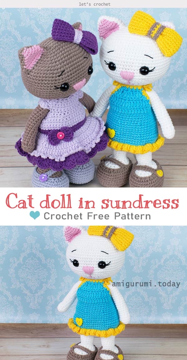 Cat doll in sundress Crochet Free Pattern