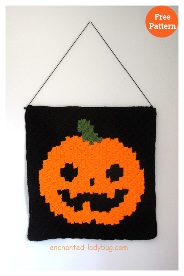 C2C Jack'oLantern Halloween Wall HangingCrochet Free Pattern