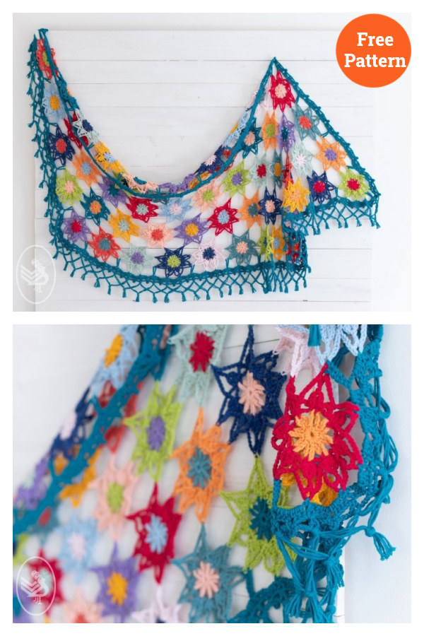 Colourful Cosy Flower Shawl Crochet Free Pattern