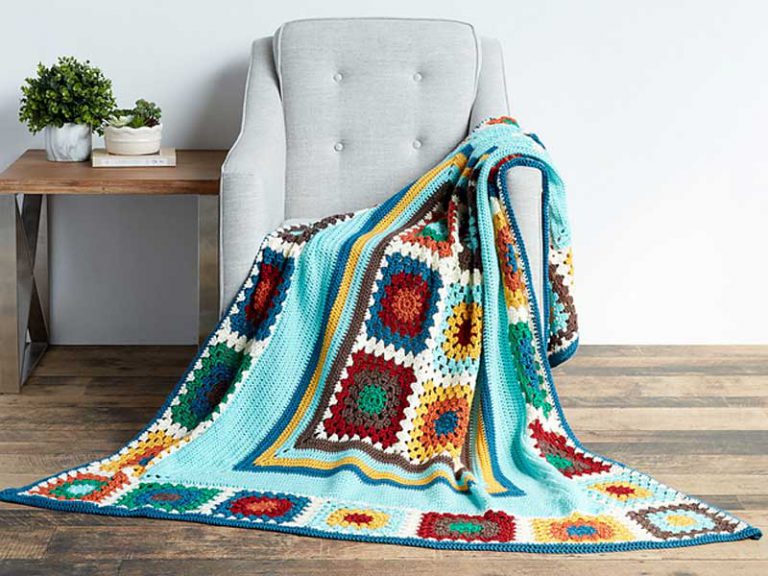 Granny Stripes & Squares Blanket Free Crochet Pattern