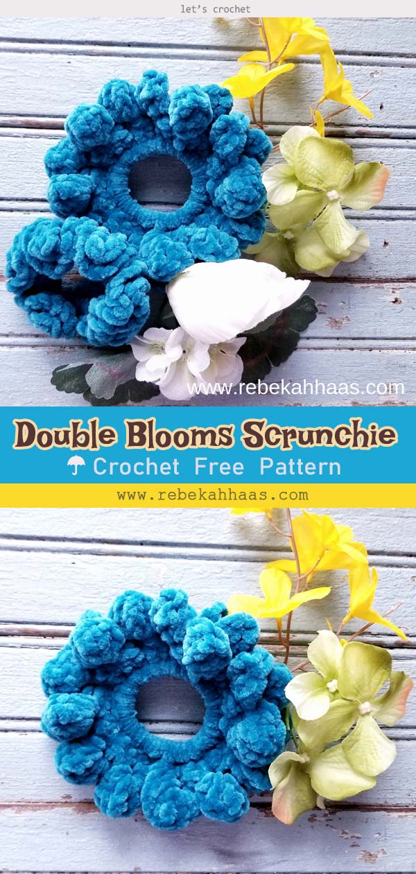 Double Blooms Scrunchie Free Crochet Pattern