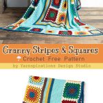 Granny Stripes & Squares Blanket Free Crochet Pattern