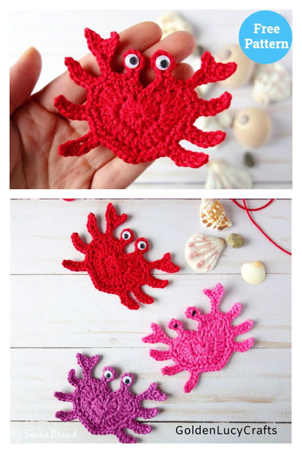 Crochet Heart Crab Applique Free Pattern