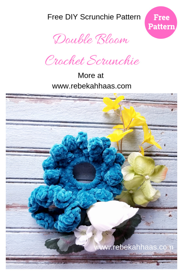 Double Blooms Scrunchie Free Crochet Pattern