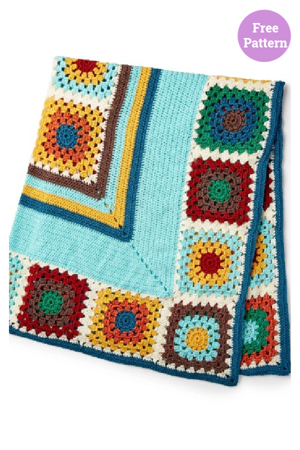 Granny Stripes & Squares Blanket Free Crochet Pattern