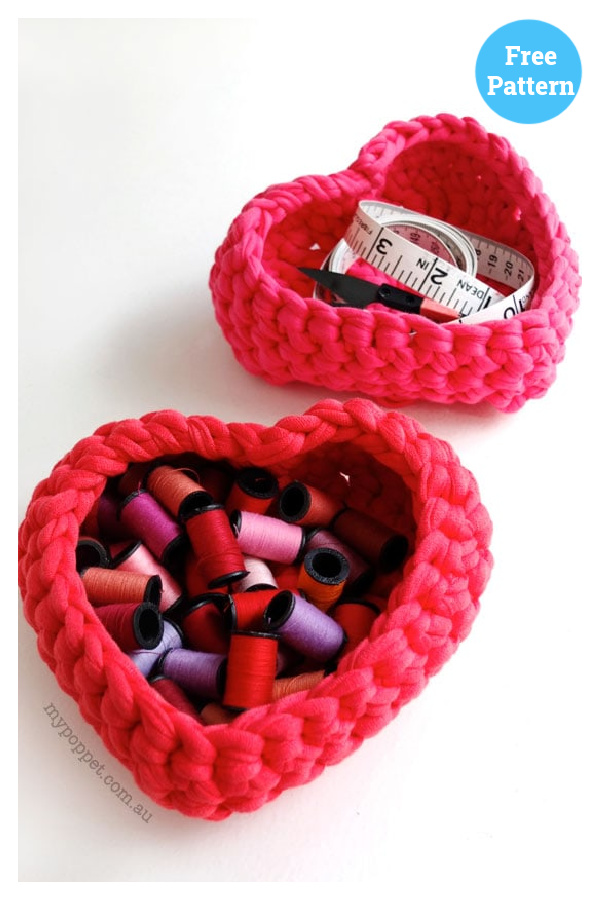 Heart Storage Basket Free Crochet Pattern