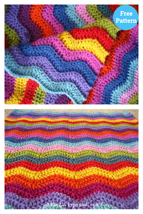 Neat Ripple Rainbow Blanket Free Crochet Pattern