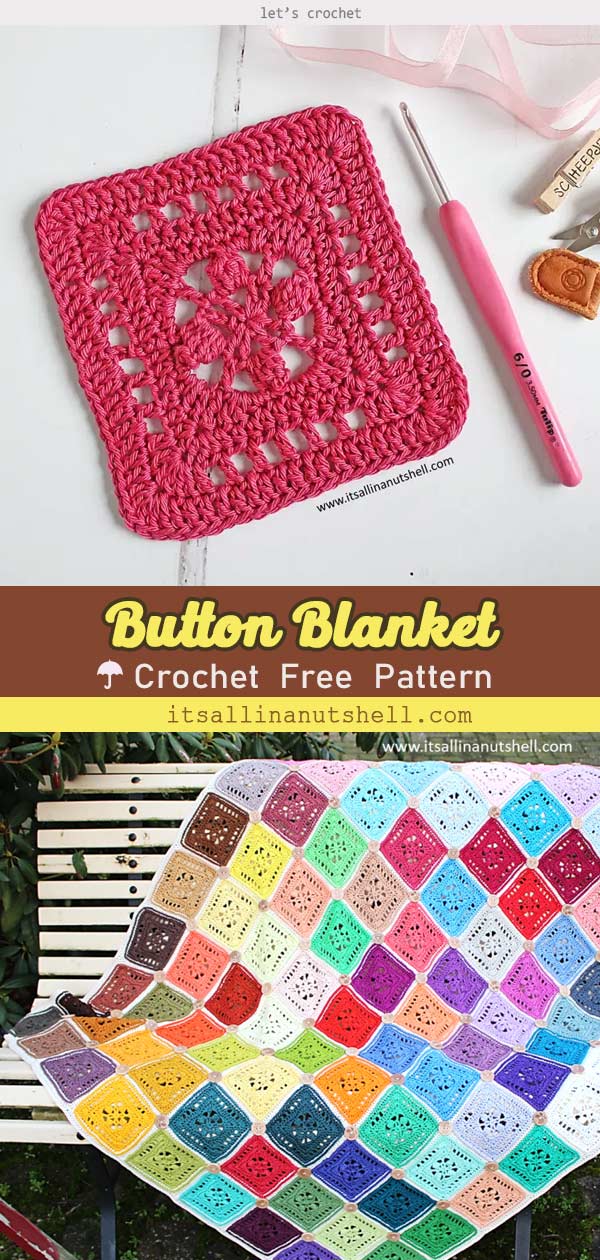 Rainbow Color Button Blanket Free Crochet Pattern