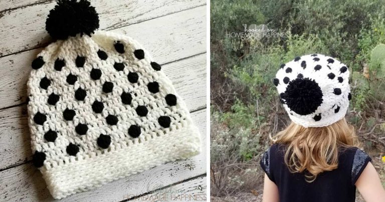 Black & White Bobble Crochet Beanie Hat Free Pattern