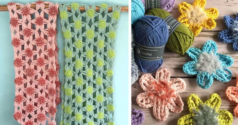 Furry Flower Shawl crochet Free pattern