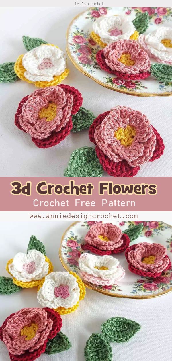 3D Rose Flower Crochet Free Pattern