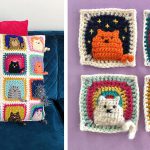 Many Cats Square Pillow Free Crochet Pattern