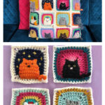 Many Cats Square Pillow Free Crochet Pattern