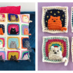 Many Cats Square Pillow Free Crochet Pattern