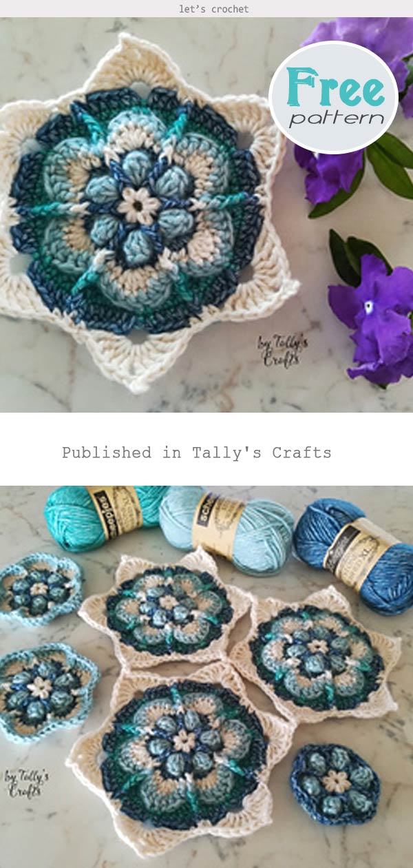 Crochet Tally's Crafts Blue Lotus Flower Free Pattern