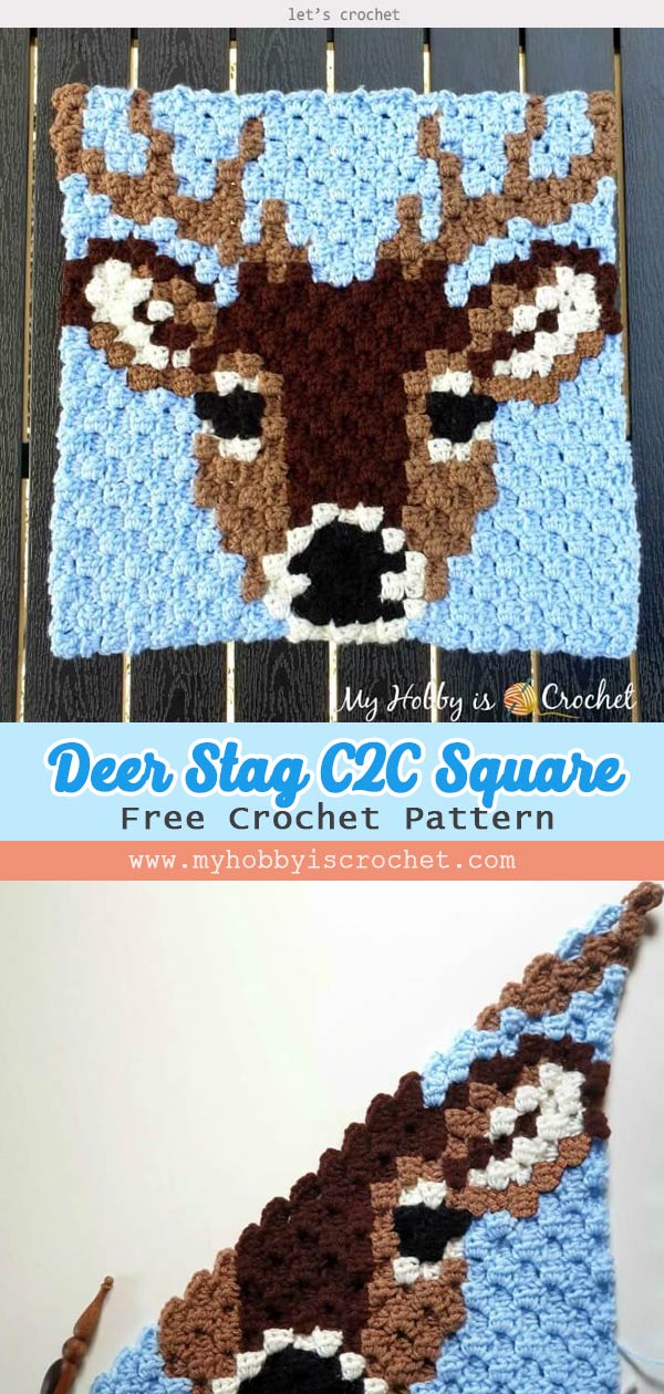 Deer Stag C2C Square Free Crochet Pattern