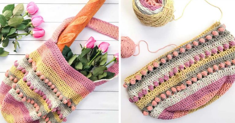 Crochet Gathering Rosebuds Market Bag Free Pattern