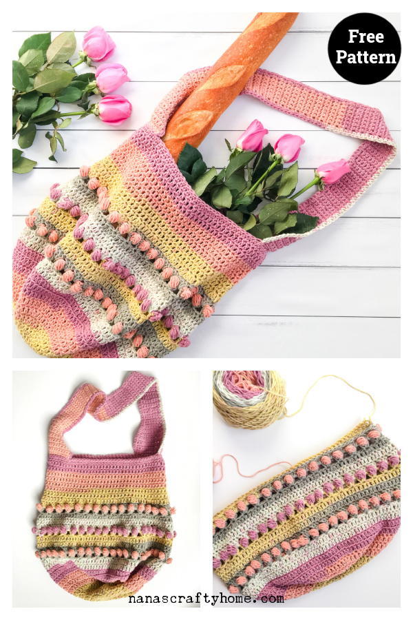 Crochet Gathering Rosebuds Market Bag Free Pattern 
