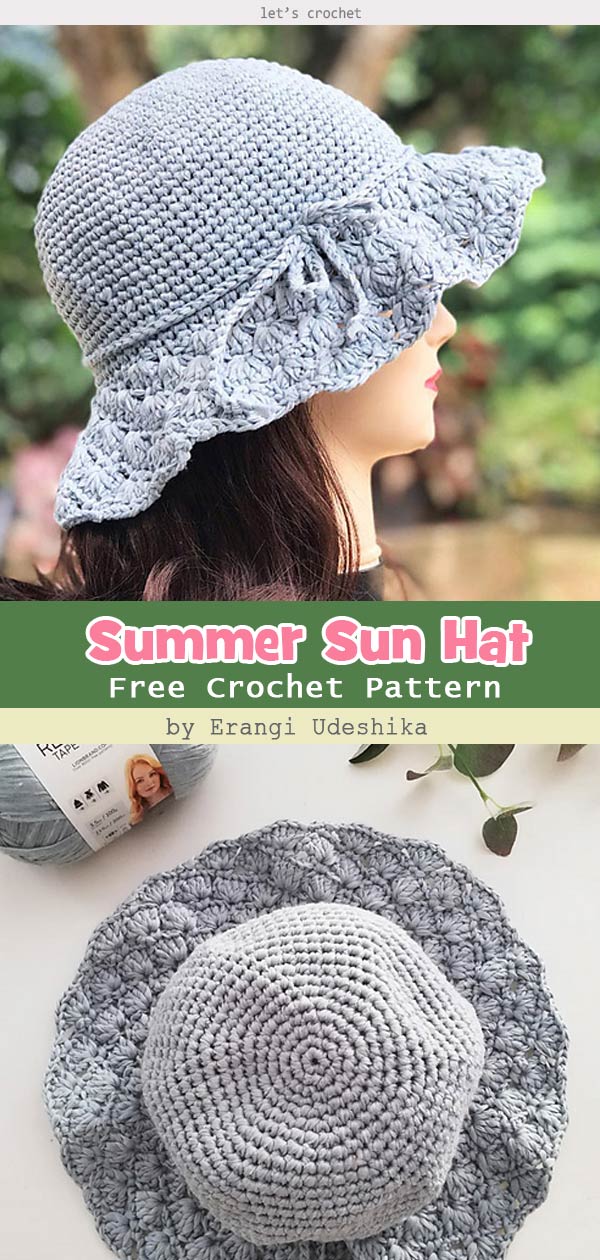 Floppy Shell Brim Summer Sun Hat Free Crochet Pattern