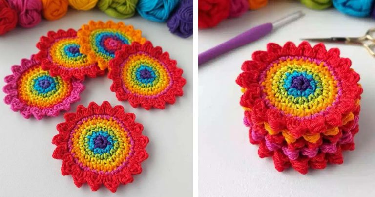 Crochet Rainbow Flowers Applique Free Pattern