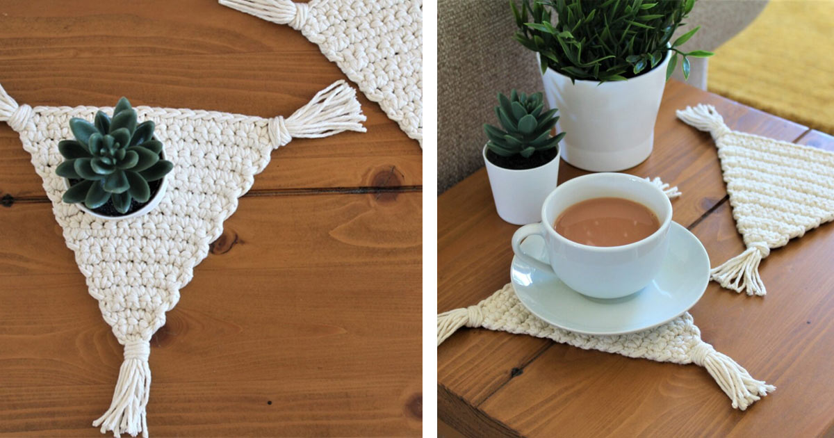 Boho Triangle Coaster – Free Crochet Pattern
