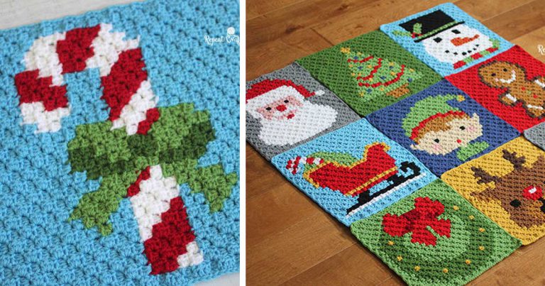 Crochet Christmas Candy Cane Square Free Pattern