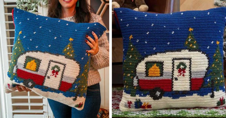 Christmas Holiday Camper Crochet Pillow Free Pattern